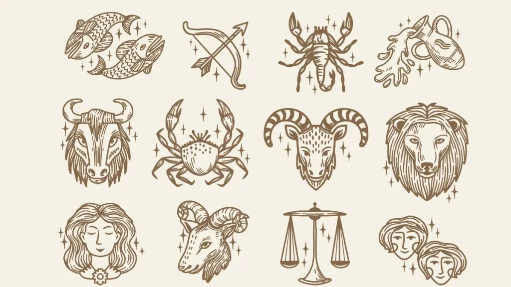 iconos de los signos zodiacales sobre un fondo color crema