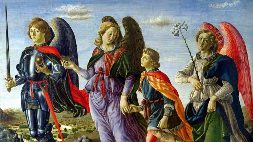 Los 3 arcángeles y Tobías de Francesco Botticini 